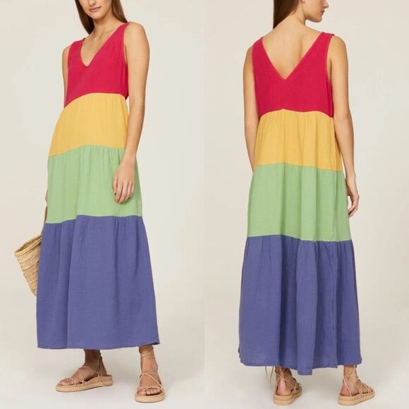 NWT Marine Layer Corinne Maxi Dress in Rainbow Colorblock Size Large Retail $108 - Picture 6 of 11